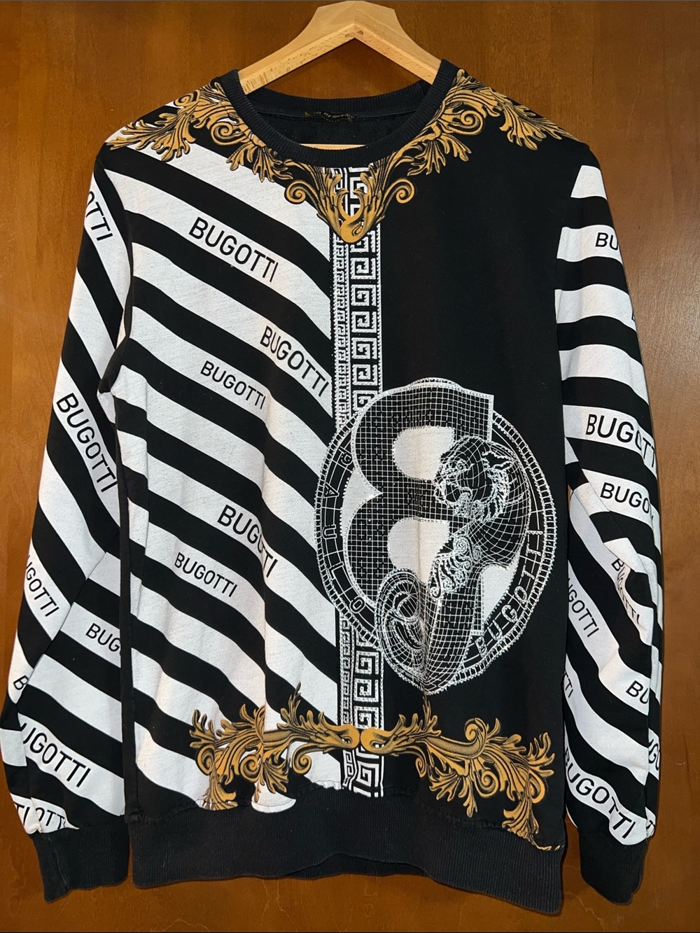 BB by Bugotti Black & White Graphic Logo Sweatshirt with Gold Accents